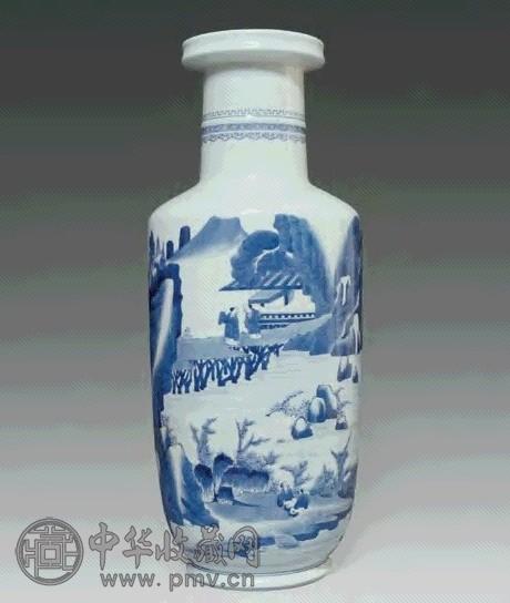 青花山水纹棒槌瓶