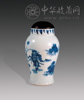 清初 青花人物莲子罐