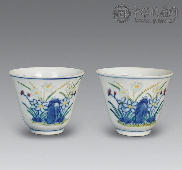 清同治 斗彩水仙杯(1对)
