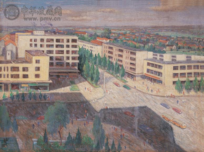 周碧初 1962年作 闵行一条街 布面油画