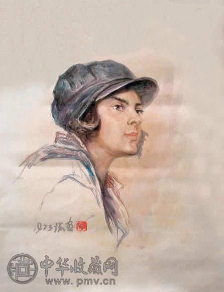 哈琼文 1973年 少女像 纸本水彩