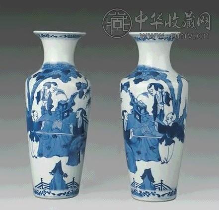 清光绪 青花仕女瓶(1对)