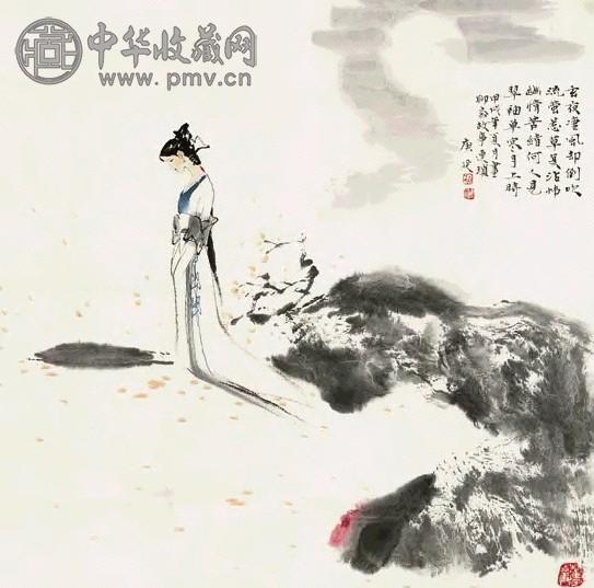 白庚延 2002年作 仕女 轴 设色纸本