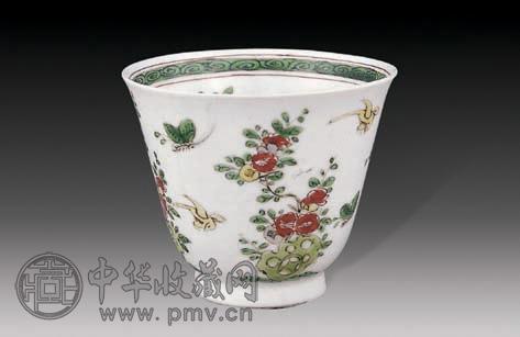 清康熙 五彩花鸟纹杯