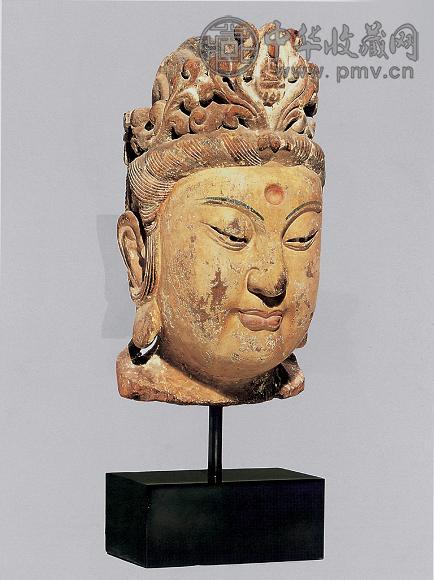 明 雕木彩绘观音头号像