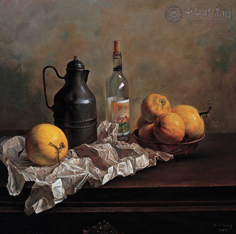 黄琼元 酒瓶静物 布面油画