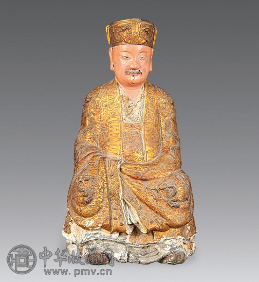 民国 漆金木雕财神座像