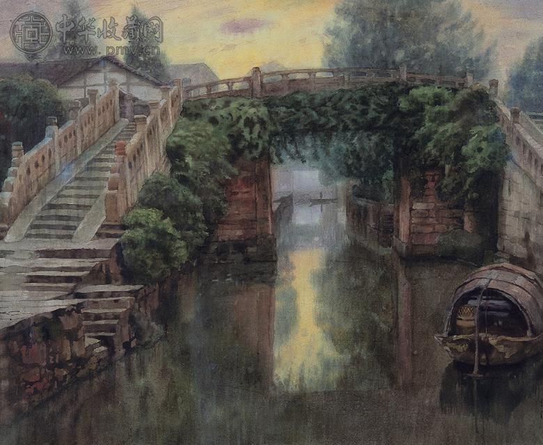 白统绪 1993年 古桥 布面 油画