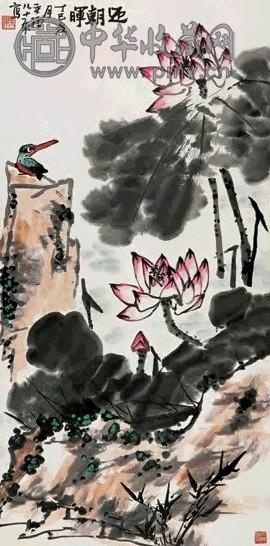 李苦禅 丁巳(1977年)作 迎朝晖 轴 纸本设色