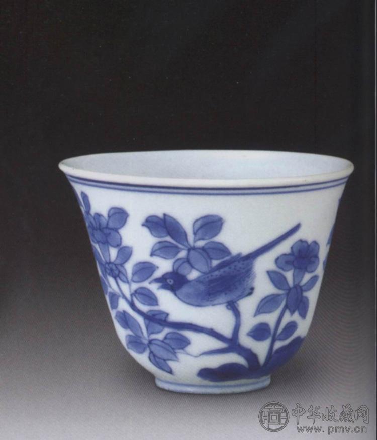 清康熙 青花花鸟杯