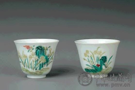 清同治 粉彩灵仙祝寿图杯(1对)