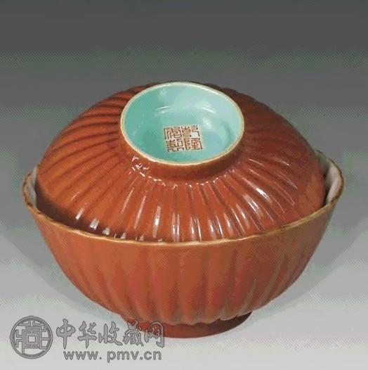 清 胭脂红菊掰盖碗