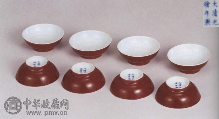 清光绪 胭脂红釉杯(1套8件)