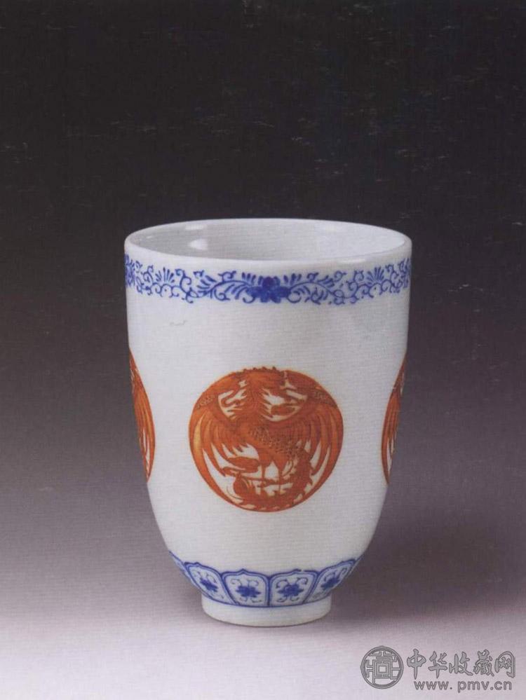 清光绪 青花红彩团凤铃铛杯
