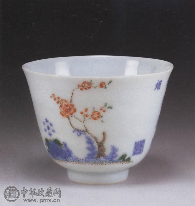 清康熙 五彩花卉小杯