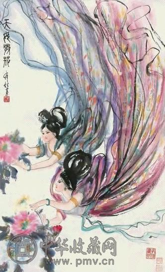 姚有信 天女散花 立轴 设色纸本
