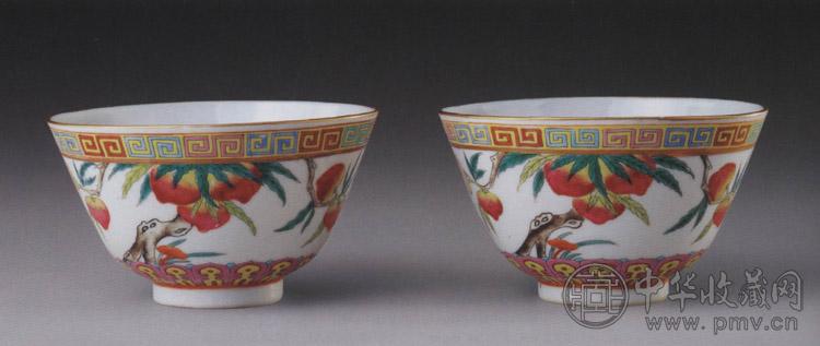 清光绪 粉彩九桃杯(1对)