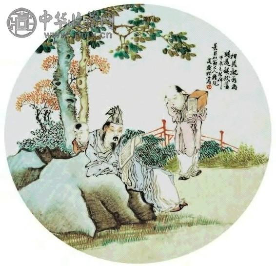 清光绪 浅绛读书图瓷板