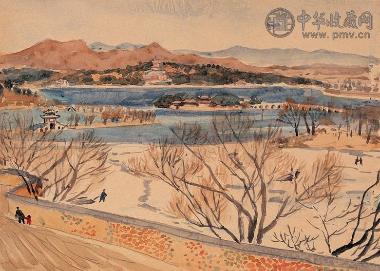 叶浅予 50年代作 冰封颐和园 水彩画