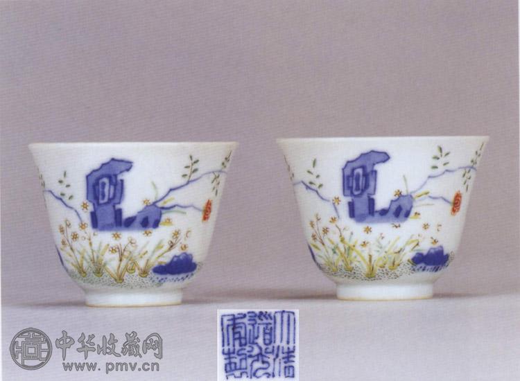 清道光 五彩花神杯(1对)