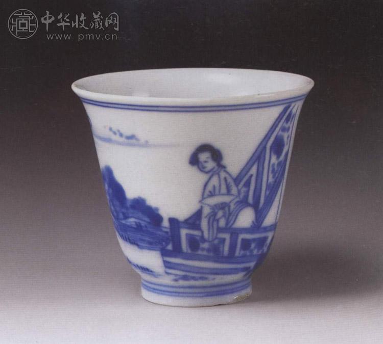 清康熙 青花人物杯