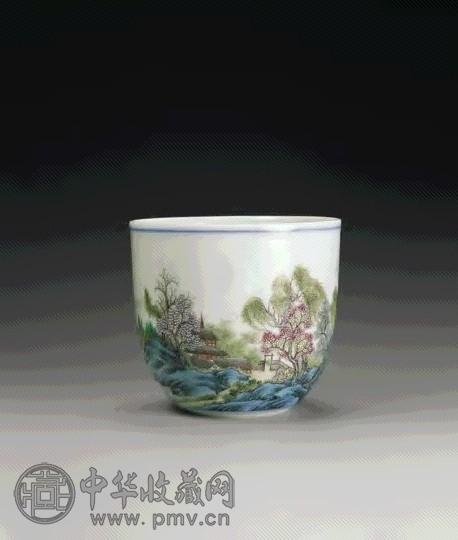 民国 粉彩山水纹杯
