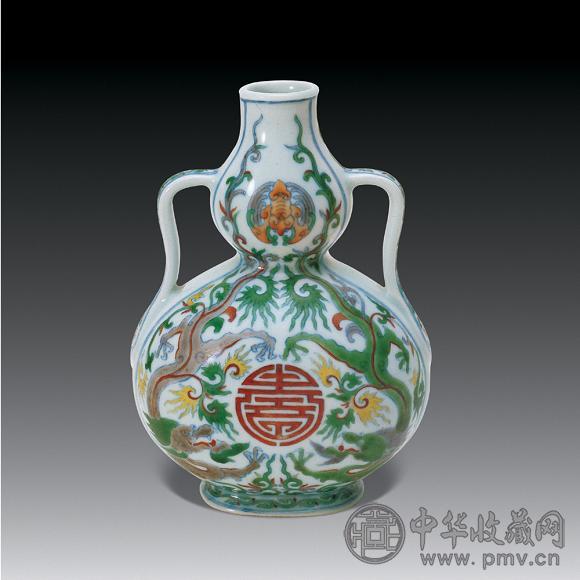清乾隆 斗彩半香草龙葫芦绶带瓶