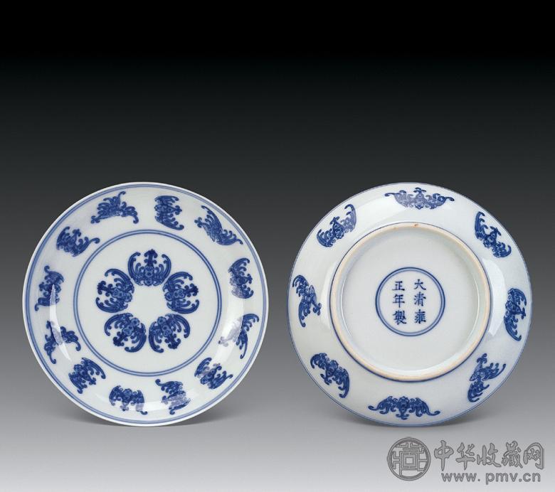 清雍正 青花蝙蝠纹小盘(1对)