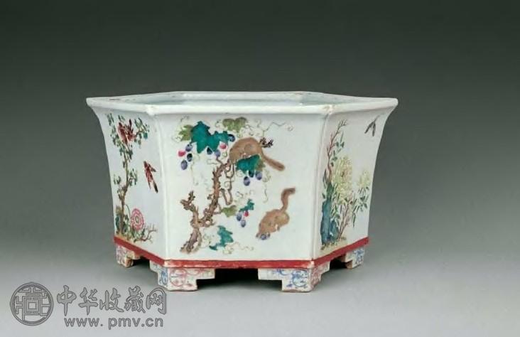 清道光粉彩花鸟六方花盆收藏资讯|艺术家|书画家|书画名人|书法家-中华