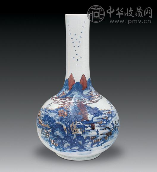 中国清時代　大清光緒年製　釉裏紅人物画花瓶　高さ約24㎝　東Y7-0331☆2F 中国清時代大清光緒年製釉裏紅人物画花瓶高さ約24㎝東Y7-0331☆2F