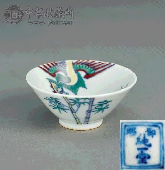 清康熙 斗彩过枝凤竹纹杯