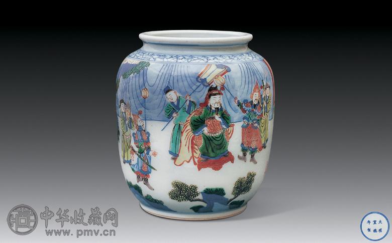 清康熙 青花五彩加官进爵尊