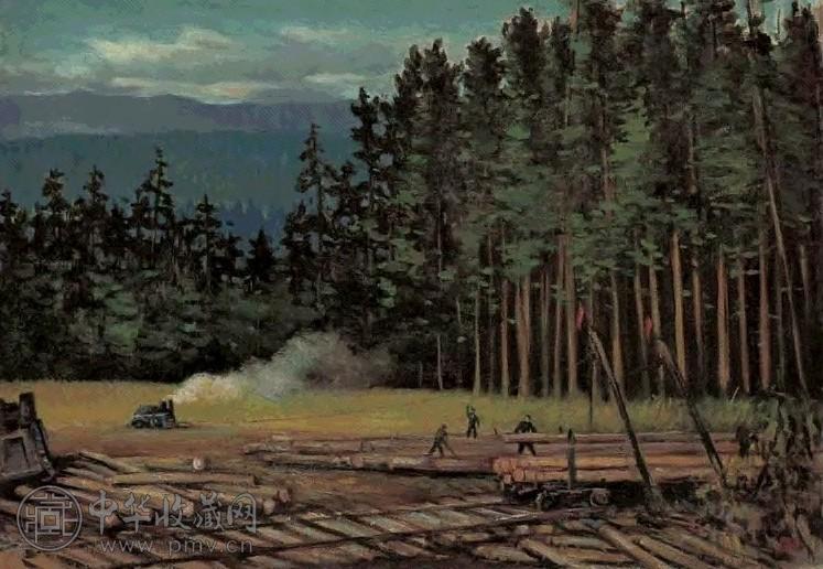余本 1963年 林场采伐 纤维板油画