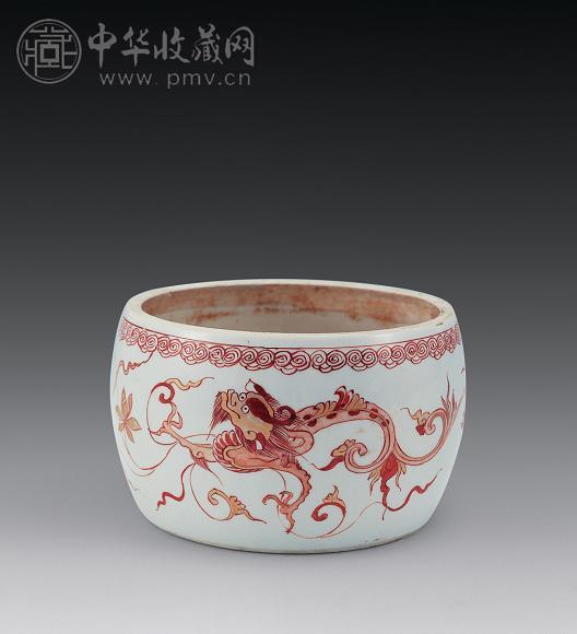 清康熙 矾红描金螭龙穿莲纹蟋蟀罐