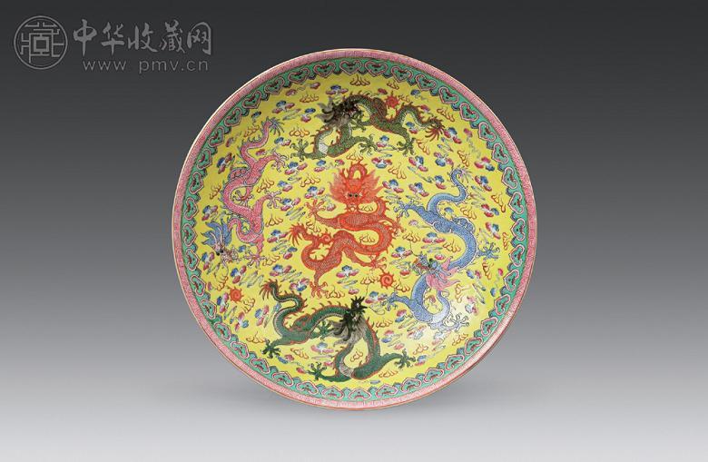 中国美術 粉彩 色絵 黄地 纏草花龍紋 盤 φ40.5cm (LC340) 中国美術 粉彩 色絵 黄地 纏草花龍紋 盤 φ40.5cm (LC340) - メルカリ