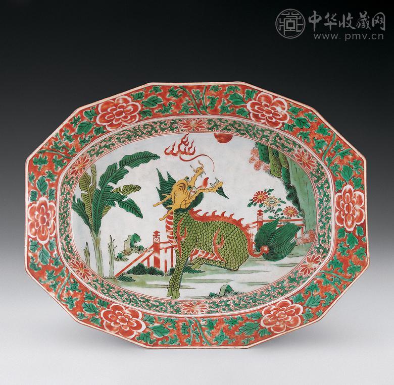 清康熙 五彩芭蕉麒麟盘