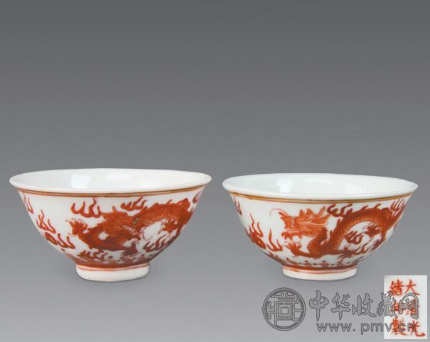 抹红双龙赶珠纹杯(1对)