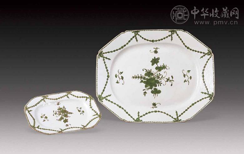 清光绪 粉彩花卉长方盘(2件)