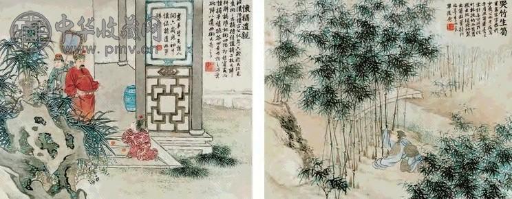 潘荣 人物二十四孝 册页 设色纸本