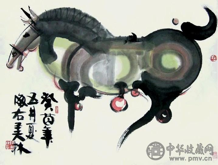 韩美林 马 立轴 设色纸本