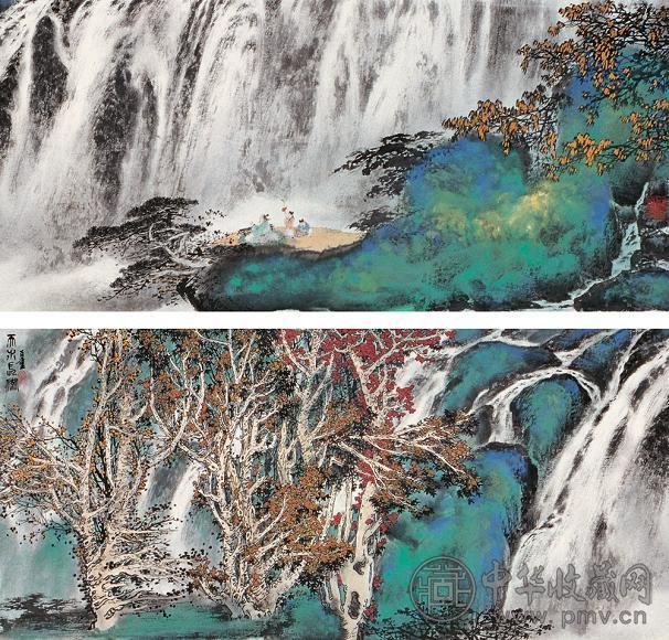 郑百重 天水长流 镜心 设色纸本