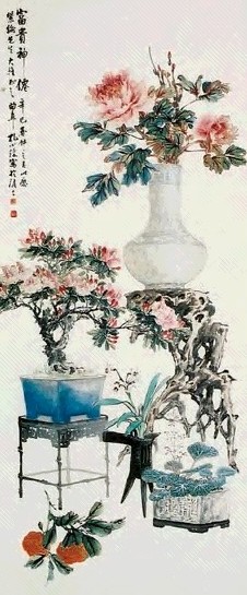孔小瑜 博古图 立轴 设色纸本