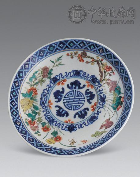 清 光绪 青花粉彩五福捧寿盘