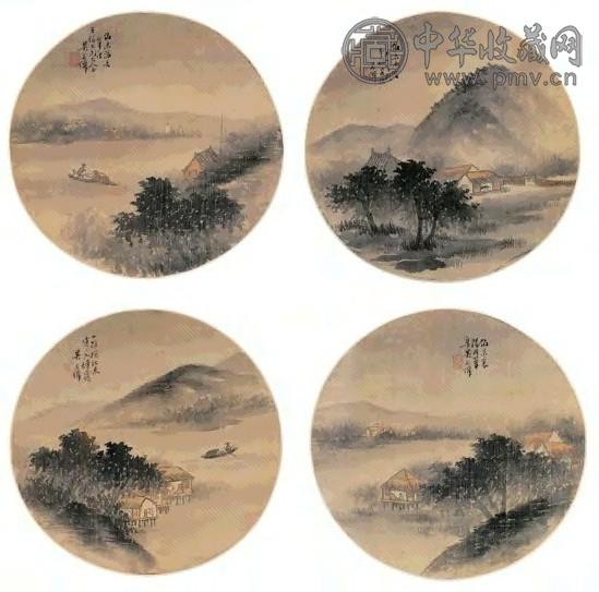 吴石僊 云江烟霭 扇面 设色绢本