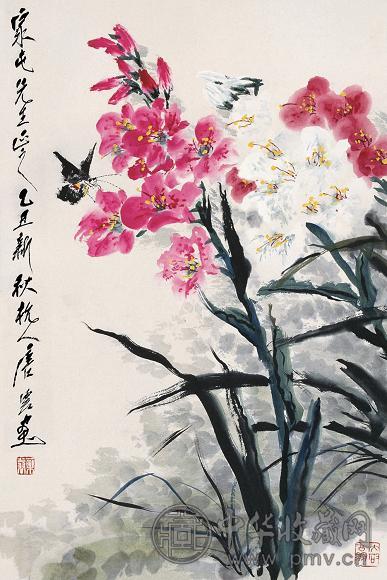 唐云 乙丑(1985年)作 蝶恋花 立轴 设色纸本