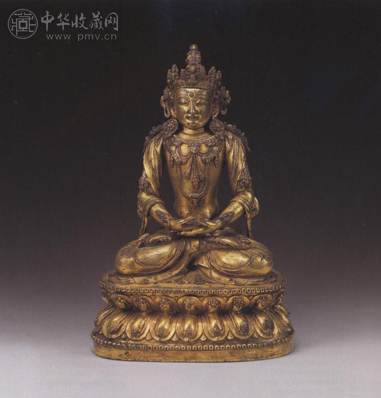 明宣德 铜鎏金莲花佛像