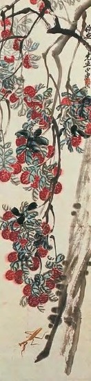 齐白石 荔枝螳螂 立轴 设色纸本