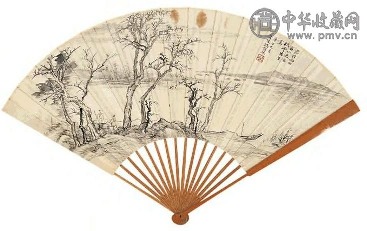 冯超然 庚午(1930)年作 秋径问道 行书诗 扇面 水墨笺本
