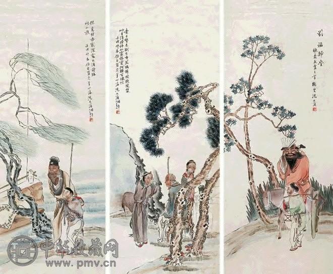 沈心海 壬戍(1922年)作 人物(3张) 镜心 设色纸本