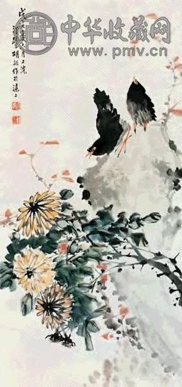 胡汀鹭 花鸟 立轴 设色纸本